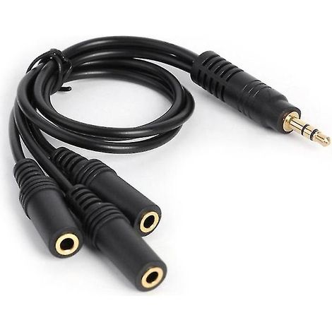 Câble adaptateur répartiteur audio stéréo 3 voies avec prise jack 3,5 mm plaquée or en PVC (3 pôles) et sortie auxiliaire audio (1/3)