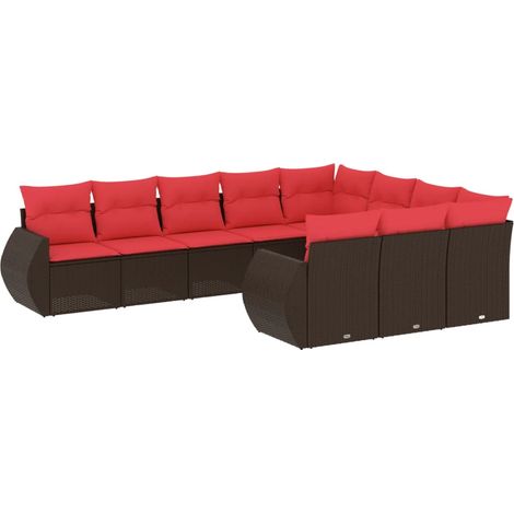 Maison Exclusive - 10-teiliges Gartensofa-Set mit Kissen, braun,