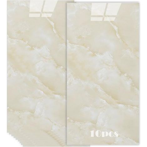 Lot de 10 carreaux adhésifs en marbre - 60 x 30 cm - Aspect marbre panneau mural decoratif- carrelage adhesif mural salle de bain imperméable - Pour cuisine - Motif pierre jaune (1/5)