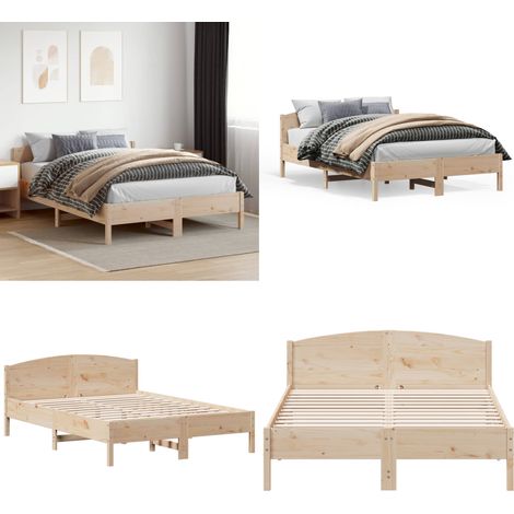 Cadre de lit sans matelas 150x200 cm bois de pin massif - Cadre De Lit - Lit Double - Bois De Pin - Lit Massif - Literie - Home & Living (1/5)