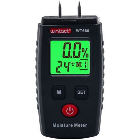 Testeur Humidité, Détecteur d'Humidité à Broche avec 5 Modes, Écran LCD avec rétroéclairage vert, Détecteur de Moisissures pour Bois et Matériaux de Construction. (1/4)