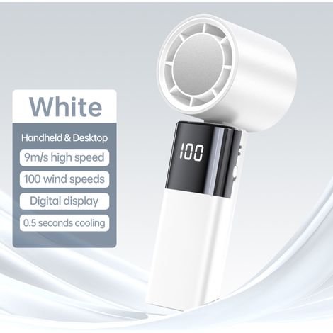 Ventilateur portable haute vitesse Turbofan rechargeable USB avec affichage numérique et 100 vitesses réglables en continu, idéal pour le camping, les voyages, la maison et le bureau. (1/5)
