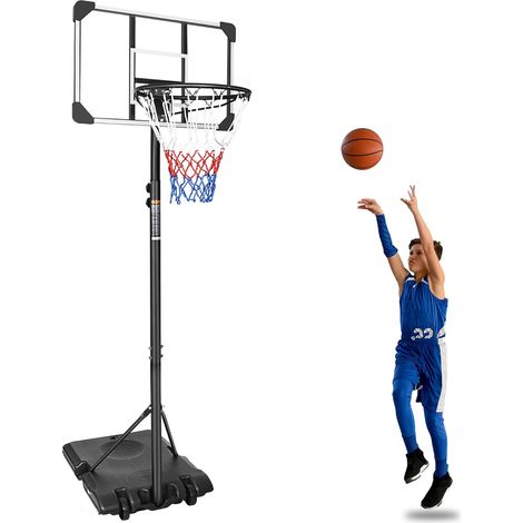 Panier de basket d'extérieur réglable en hauteur de 170 à 213 cm, support de basket-ball portable avec base et roulettes élargies, convient aux enfants et aux adultes
