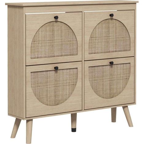 Meuble à chaussures 4 abattants 20 paires étagère réglable style bohème pieds en bois massif 105 x 24 x 97,5 cm naturel