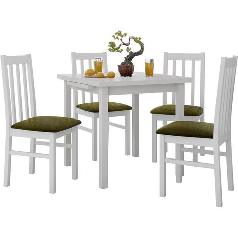 Salle à manger complète Victorville 319, Blanc, 76x80x80cm, Diamètre: 0, Nombre de chaises: 4, Style: Contemporary