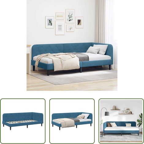 vidaXL Canapé convertible - Cadre de lit d'angle Bleu 90 x 200 cm Velours (1/5)