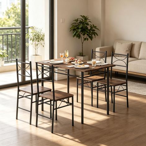 MEUBLIV Essgruppe mit Esstisch und 4 Stühlen 110 cm rustikalbraun – moderner Stil (1/4)