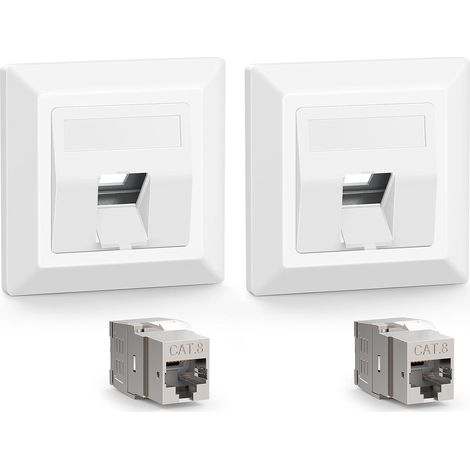 Prise Réseau Encastré avec Keystone RJ45 CAT8 Blindé, 2 Pièces  Module Keystone Jack pour RJ45 Câble CAT8 CAT7 CAT6 D'Installation Entièrement Blindé Uni Blanc