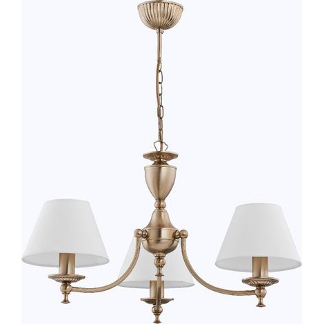 Lampadario a sospensione in ottone con paralumi bianchi per soggiorno sala da pranzo 3xE14 10W SOFIA Alfa (1/2)
