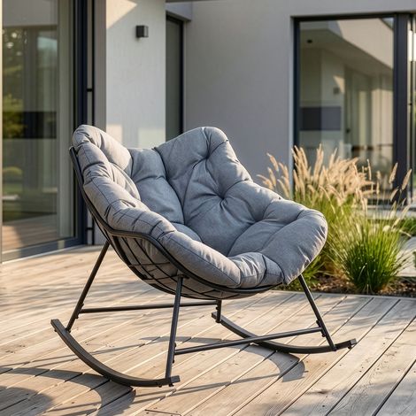 Fauteuil à bascule de jardin Villeneuve 85 x 90 x 91 cm noir gris [en.casa] (1/5)