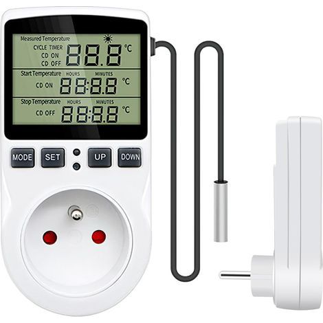 Prise Thermostat, Regulateur Température Numérique 230 V 16 A avec Ecran LCD et Sonde, Thermostat Chauffage Refroidissement, pour Serres, Aquariums, Récipients en Verre, Reptiles (1/5)