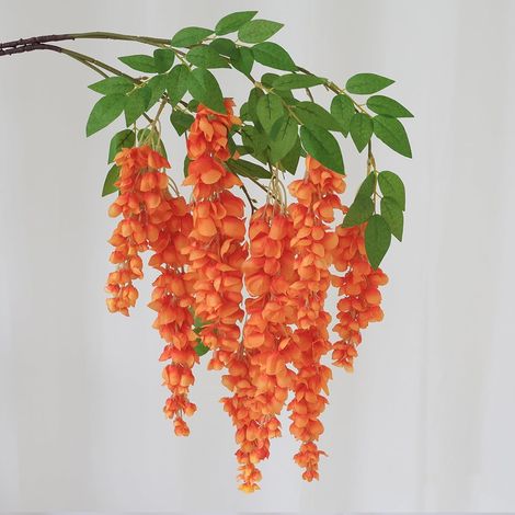 Glycine Artificielle Retombante – 5 Branches – Fleurs Orange – Plante Fausse – Décoration Intérieur Extérieur 3 Pièce (1/3)