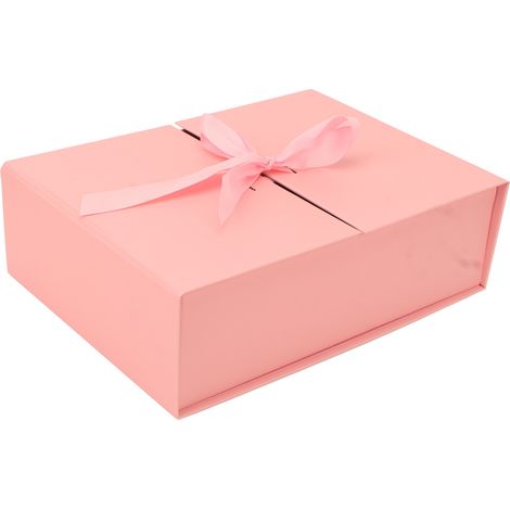 Coffret cadeau pliant à double porte avec ruban, coffret cadeau de Noël, rose (1/5)