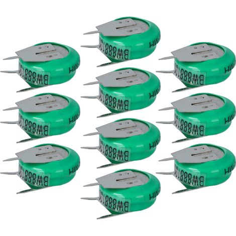 vhbw 10x NiMH pile bouton de remplacement pour type V80H 3 épingles 80mAh 1,2V convient pour les batteries de modélisme etc. (1/4)