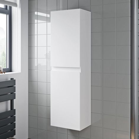 Bathroom Cabinet Flat Pack Gloss White Wall Hung Tall 350 x 250mm (1/5)