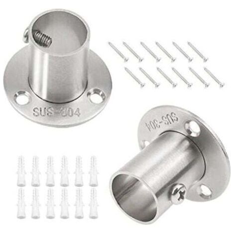 Juego de 4 soportes para riel de armario para tubos de 22 mm, acero inoxidable plateado, para ducha