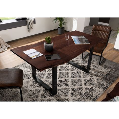 Table à manger 160x90 Acacia laqué Brun / Anthracite laqué FREEFORM (1/3)