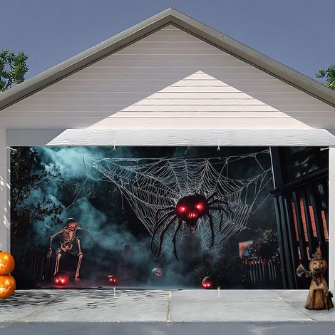 Décoration de porte de garage pour Halloween – Housse décorative, bannière suspendue et toile de fond murale (motif araignée, 1,8 x 4 m). (1/5)