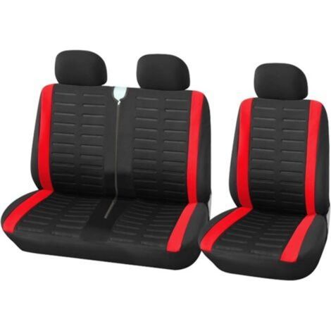 Housses de sièges pour fourgonnettes, housses de sièges auto simples et doubles pour siège conducteur simple et siège passager double, housses de sièges 2+1, imprimé à rayures 3D (rouge)