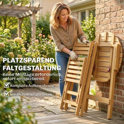 Meubles de balcon ensemble 3 pièces bois FSC pliable table ronde 2 chaises coussins assise à lattes respirant (1/5)