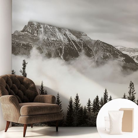 Papier peint intissé mural avec colle pour salon et chambre Décoration murale rapide - Colle incluse gratuite Paysage montagneux 250x250 cm (1/5)