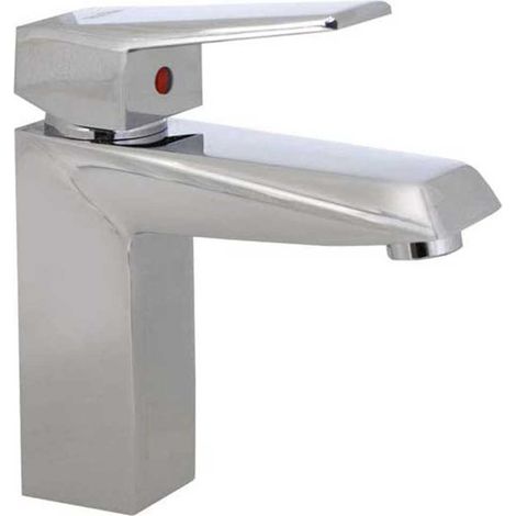 Rubinetto per lavabo quadrato miscelatore moderno lavandino monocomando da bagno monoforo in ottone cromato lucido (1/2)
