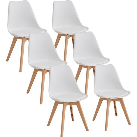 Wokaka - Set di 6 sedie da pranzo - Design scandinavo - Sedie bianche, gambe in polipropilene