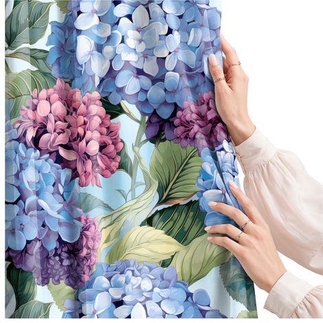 Rideaux pour salon, cuisine, chambre, ruban grenouille, rideaux prêts à poser, hortensias 300 (1/5)