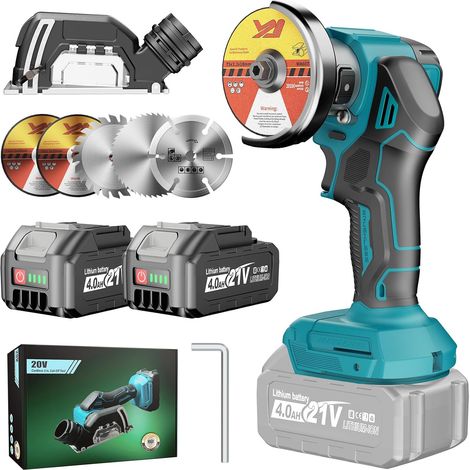 76mm Mini Cordless Angle Grinder with 2 x 4.0Ah Batteries Cordless Disc Cutter Compatible with 18V, 76mm 19500RPM 5 Cutting Discs and Protective Case (1/5)