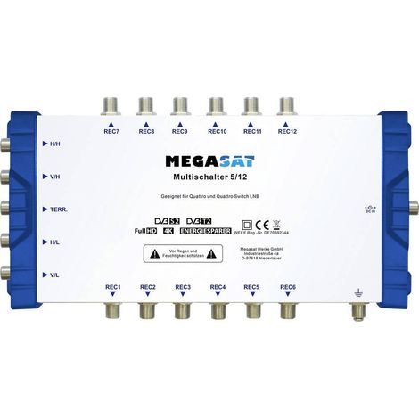 MegaSat 0600205 SAT multiswitch Ingressi (Multiswitch): 5 (4 satellitare / 1 terrestre) Numero utenti: 12