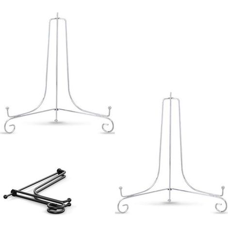 Lot de 2 supports d'assiettes décoratives – 6 pouces – Métal argenté – Présentoir pour assiettes, cadres photos et tableaux (1/5)