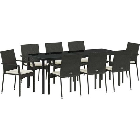 Maison Exclusive - Set da Pranzo per Giardino con cuscino 9 pcs Nero polyrattan