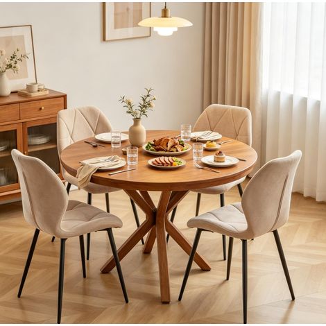 Set di 4 sedie da pranzo beige con rivestimento in lino e gambe in metallo OKWISH (1/5)