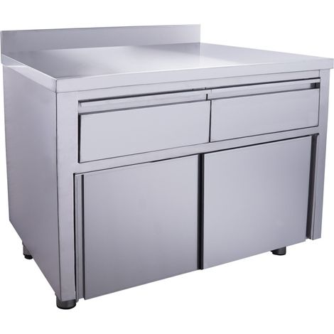 Armoire inox - 1200x700x850mm - 2 tiroirs - Porte coulissante - Dosseret - Saro