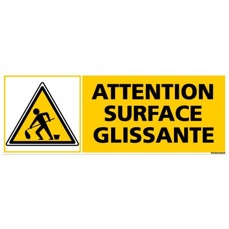 Panneau ATTENTION SURFACE GLISSANTE (C0308) - Adhésif - 210 x 75 mm