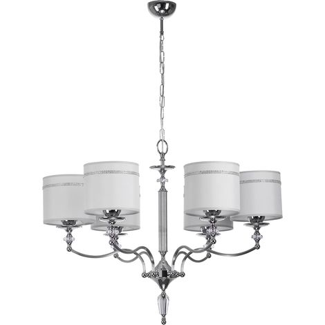 Lampadario Hilton Jupiter cromato 6xE27 paralumi grigi cristalli
