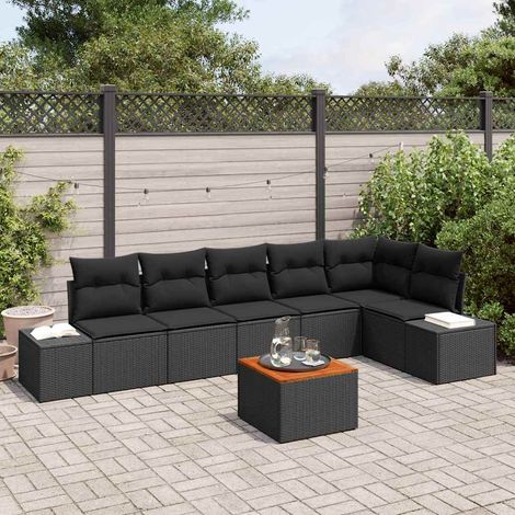 vidaXL Gartensofa-set mit Speicher 7 pcs Schwarz Poly-Rattan (1/5)