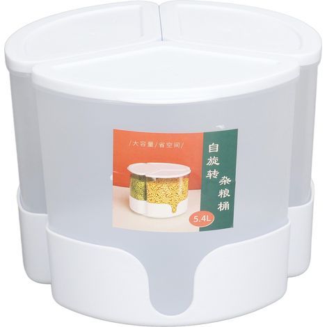 Distributeur de céréales rotatif à 360°, récipient hermétique à 3 compartiments pour aliments secs, idéal pour le rangement sur le plan de travail de la cuisine. (1/5)