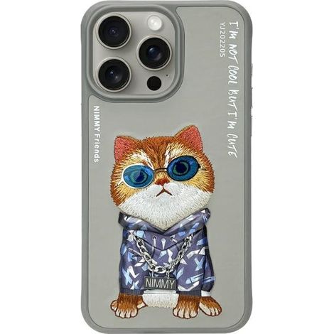 Funda gris con diseño de gafas Nimmy y gato genial para iPhone 15 Pro (1/5)