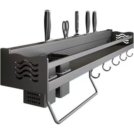 Étagère à Épices,Étagère de Cuisine Murale Sans Perçage Porte-épices avec 6 crochets amovibles,Peut placer des épices,suspendre des spatules,des cuillères et d'autres ustensiles de cuisine