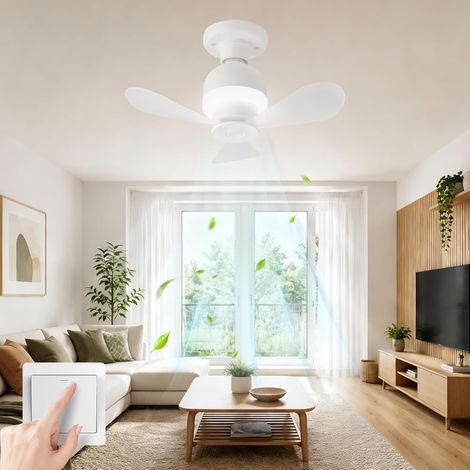 ConBlom Mini ventilateur de plafond LED avec éclairage, douille E27, vent puissant, silencieux, ventilateurs de plafond portables modernes pour chambre, cuisine, bureau, salon (1/5)