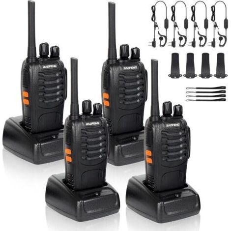4 x Talkies/Walkies, Radio zu zweit, 400–470 MHz, Talkies/Walkies mit Original-Emetteur, UKW-Radio, tragbar, wiederaufladbar, 16 Kanäle in Schwarz (1/4)