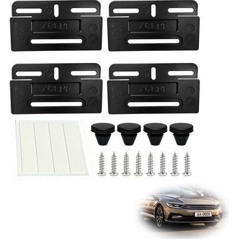 Lot de 4 Support Plaque D'Immatriculation sans Cadre, Porte Plaque D'immatriculation Invisible Universel Clips Plaque Voiture Remorque sans Cadre, Fixation Plaque Auto avec Vis, Plastique, Noir (1/5)