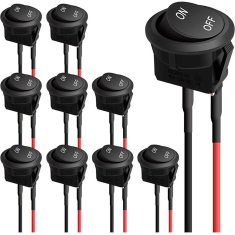 Interrupteur à bascule rond 12 V 6 A / 250 V 10 A / 125 V CA, préfilé, pour voiture et camion, lot de 10 pièces (1/3)