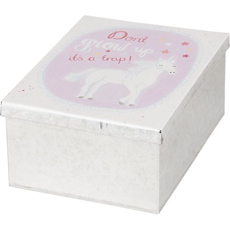 Boîte de rangement en métal avec motif licorne coloris blanc et rose 10 x 14 x 6 cm - PANGIVO