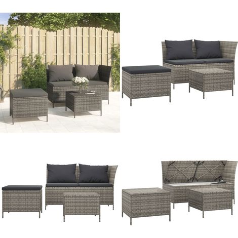 Set Divani da Giardino 3 pz con Cuscini in Polyrattan Grigio - Divano angolare - Cuscini da giardino