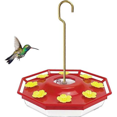Mangeoire à colibris de grande capacité avec 8 buses d'alimentation, design rouge vif, facile à remplir, plastique durable.-AquaForge (1/5)