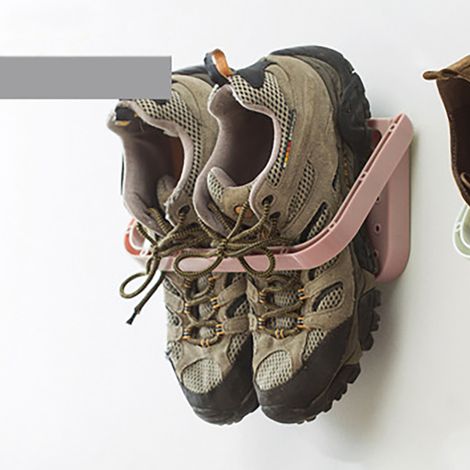 Étagère à chaussures murale adhésive, pliable et peu encombrante, en polypropylène, rose, taille unique, idéale pour la salle de bain. (1/5)