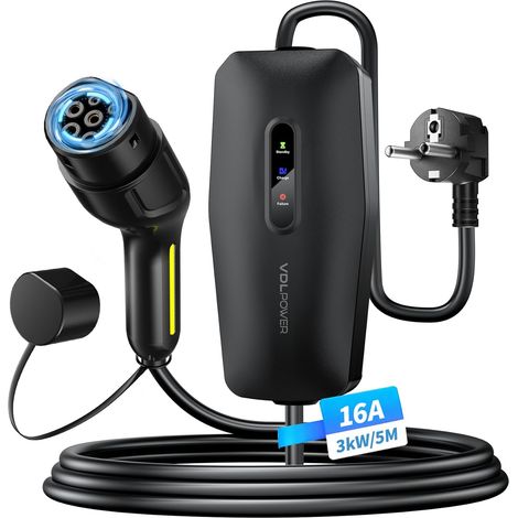 Electric Car Charger, 3.68KW/5M EV Charger Type 2, 16A Electric Vehicle Charging Cable with EU Schuko Socket, IP65 Single-Phase Charging Station, Compatible with E-208, Model Y/3, ID.3, ID.4 (1/5)