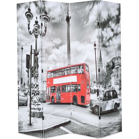 Biombo mueble decorativo 160 cm diseño de autobús londinense blanco y negro 0802035